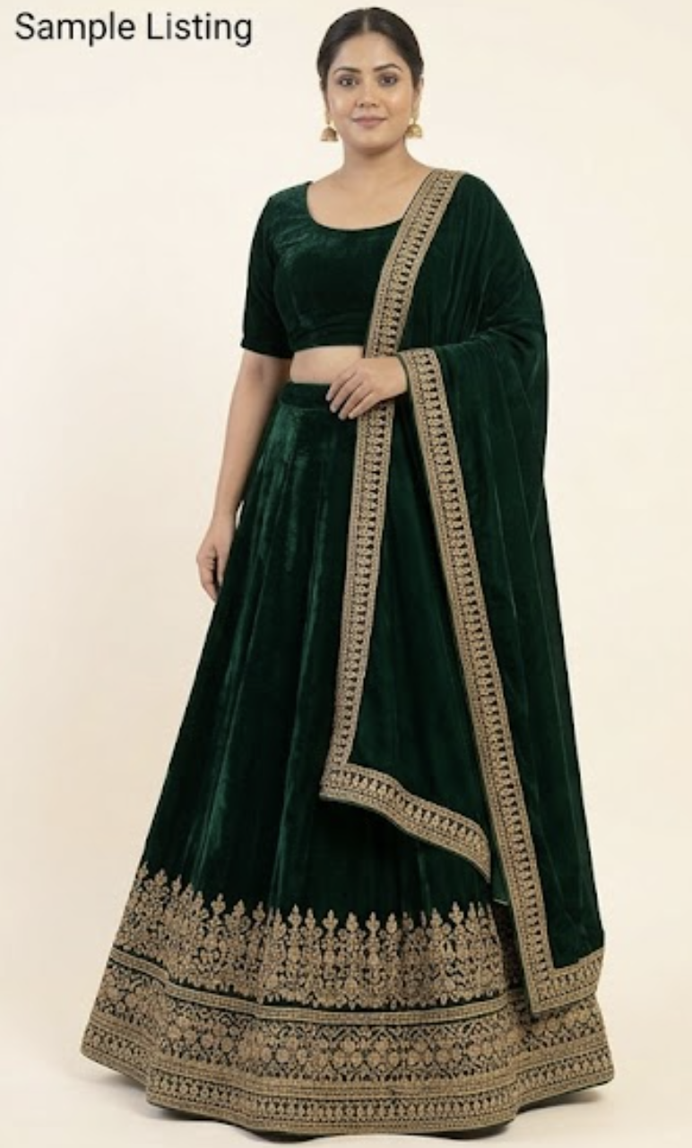 [Sample] Emerald velvet lehenga