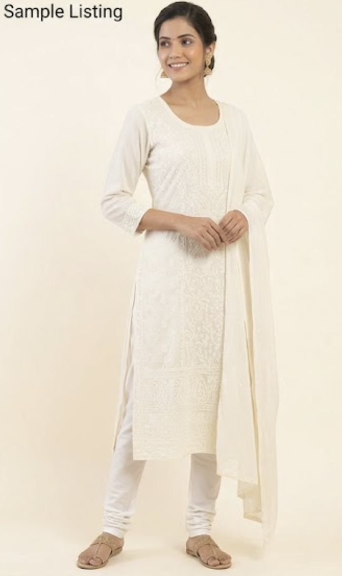 [Sample] Ivory chikankari kurta, photo 1