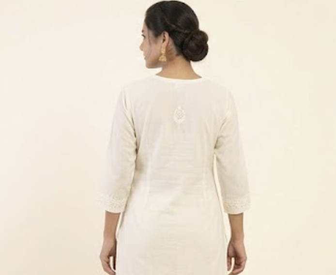[Sample] Ivory chikankari kurta, photo 3