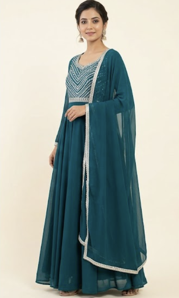 [Sample] Teal Anarkali, worn once, photo 2