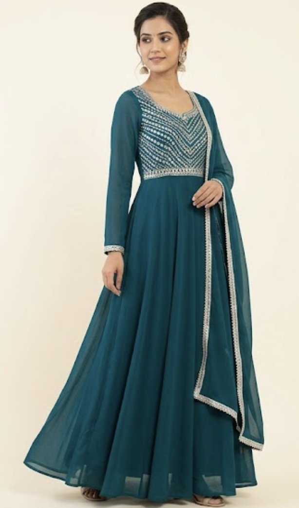 [Sample] Teal Anarkali, worn once, photo 1